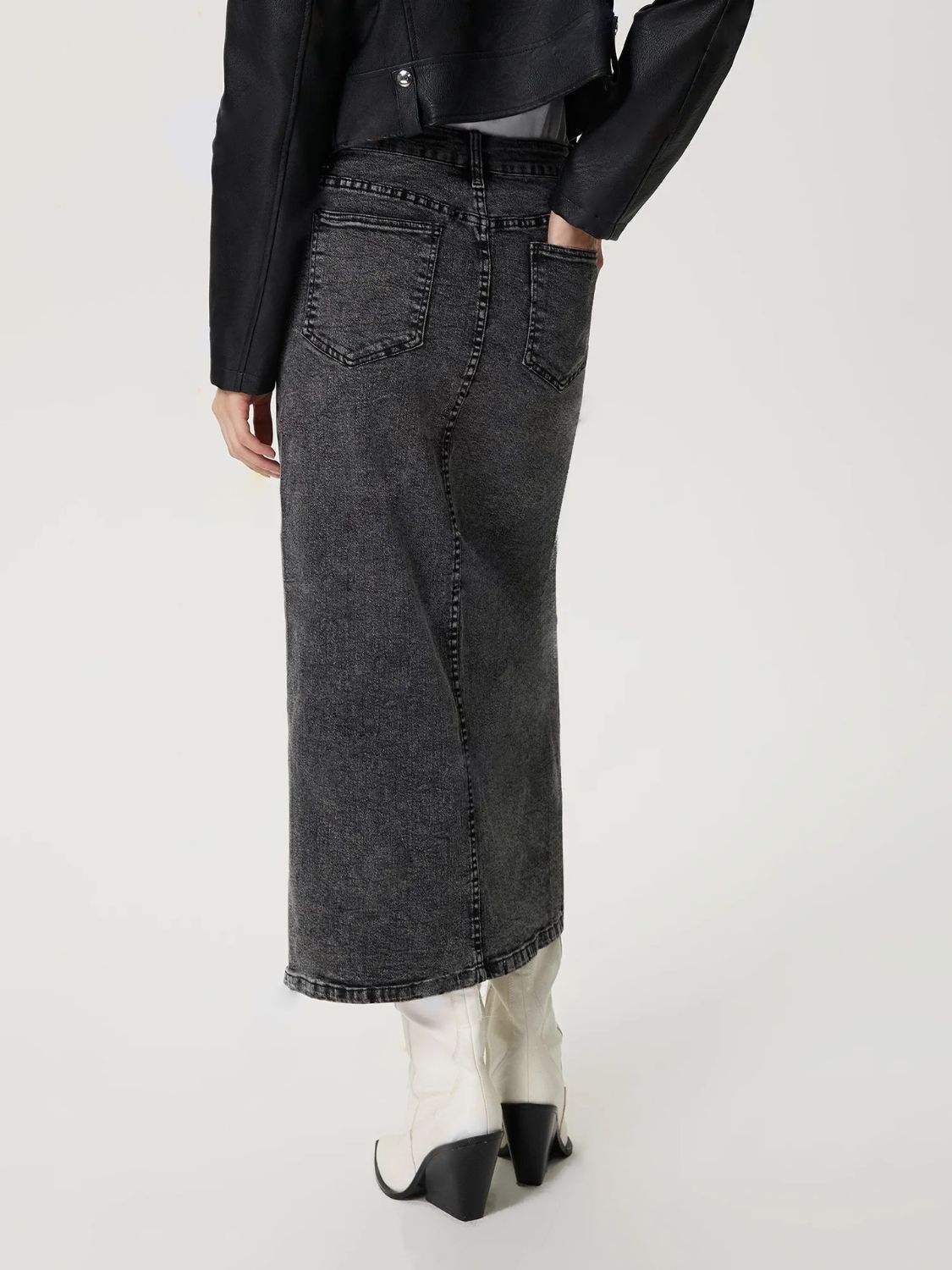 Slit Midi Denim Skirt with Pockets - Trendsi - Flyclothing LLC