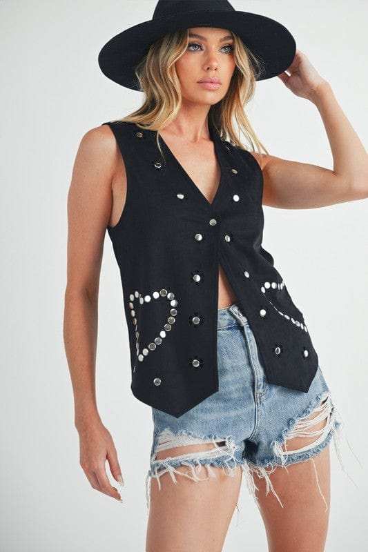 Aemi + Co Heart Rivet Detail Suede Vest Coat - Trendsi - Flyclothing LLC