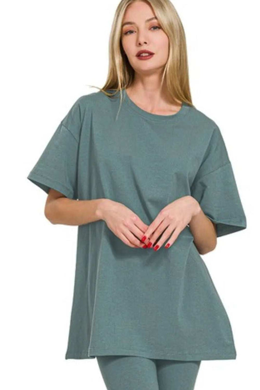 Zenana Cotton Round Neck Top & Legging Set - Trendsi - Flyclothing LLC