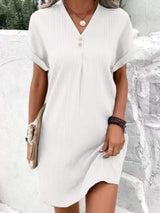 Full Size Casual V-Neck Short Sleeve Dress Plus Size - Trendsi - Flyclothing LLC