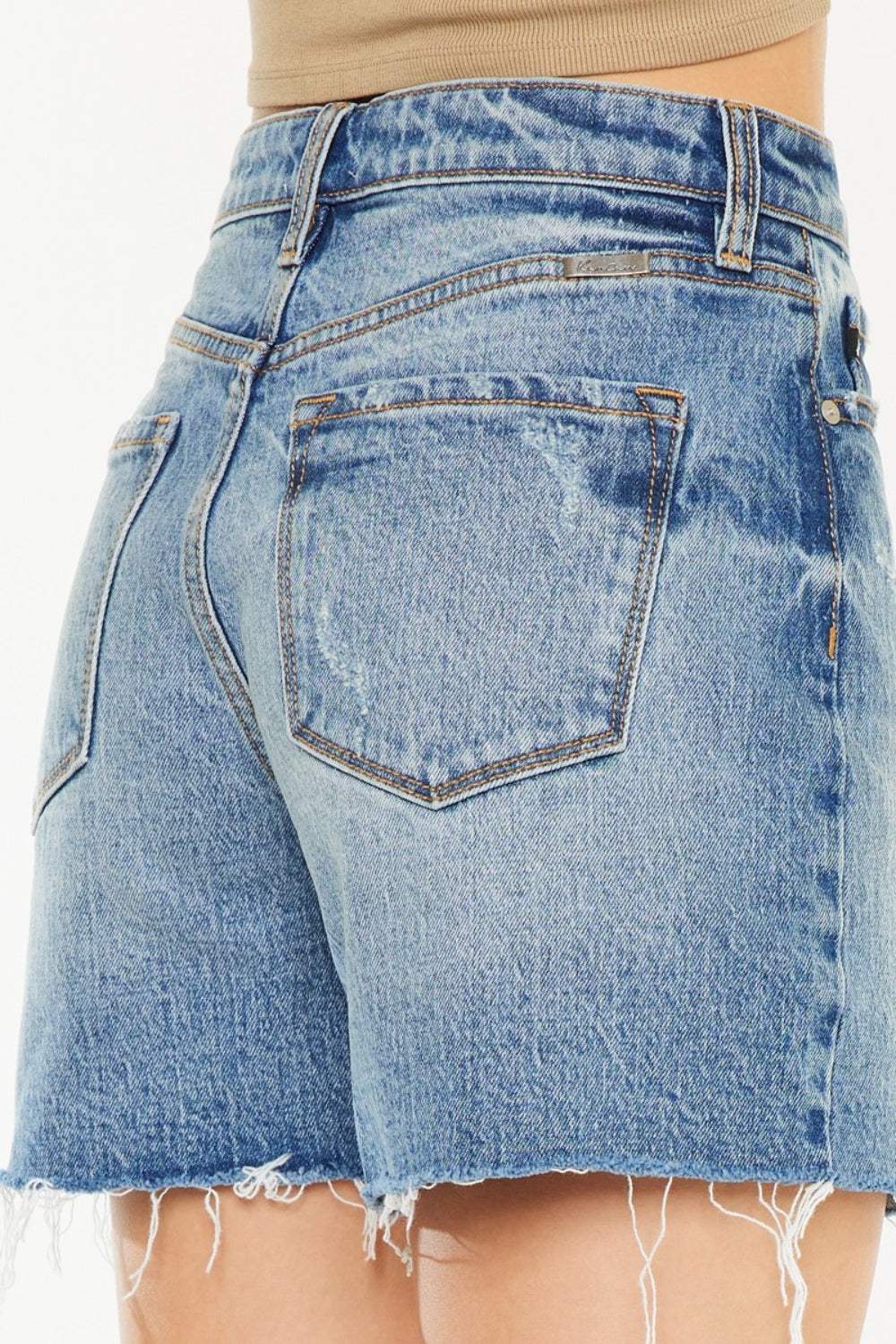 Kancan Full Size Raw Hem High Waist Denim Shorts - Trendsi - Flyclothing LLC
