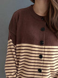 Striped Button Down Long Sleeve Cardigan - Trendsi - Flyclothing LLC