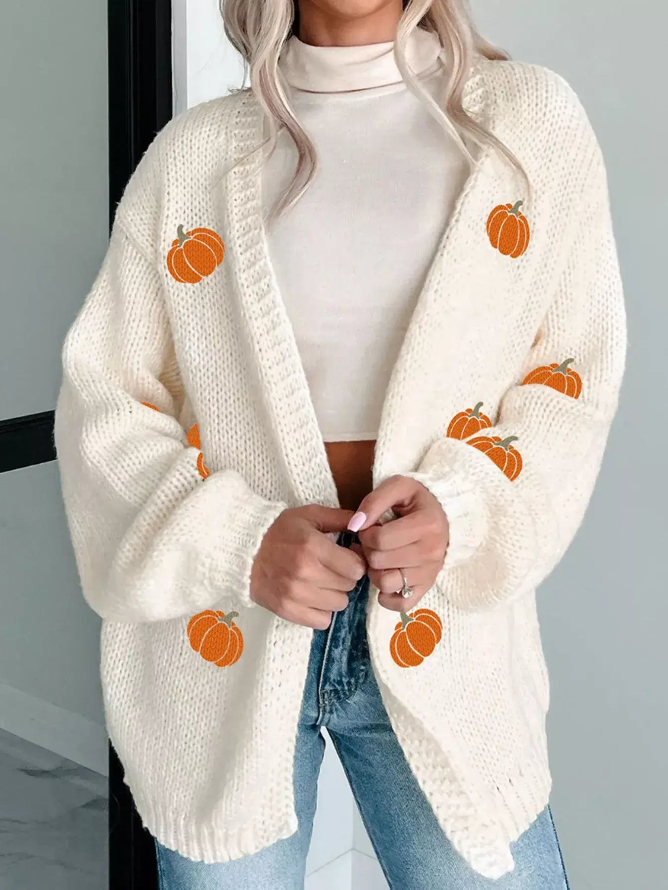 Halloween Pumpkin Embroidered Knit Cardigan - Trendsi - Flyclothing LLC