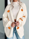Halloween Pumpkin Embroidered Knit Cardigan - Trendsi - Flyclothing LLC