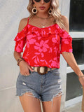 Ruffled Printed Short Sleeve Blouse - Trendsi - Flyclothing LLC