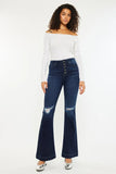 Kancan Button Fly High Rise Distressed Flare Jeans - Trendsi
