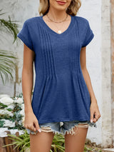 Casual V-Neck Pleated Front T-Shirt - Trendsi - Flyclothing LLC
