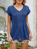 Casual V-Neck Pleated Front T-Shirt - Trendsi - Flyclothing LLC
