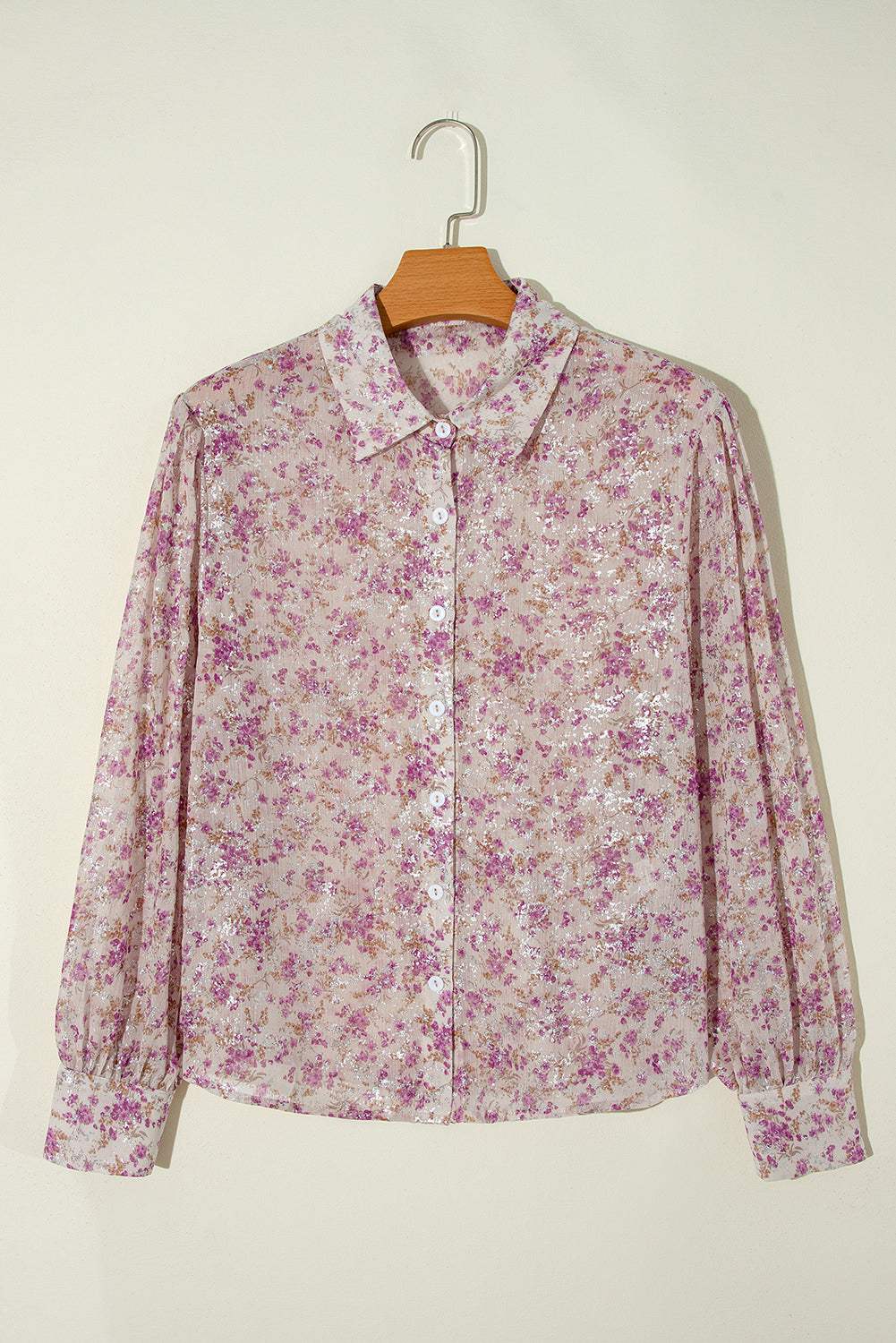 Printed Collared Neck Long Sleeve Shirt - Trendsi - Flyclothing LLC