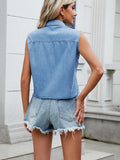 Collared Neck Sleeveless Denim Top - Trendsi