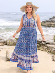 Plus Size Tied Printed Sleeveless Maxi Dress - Trendsi