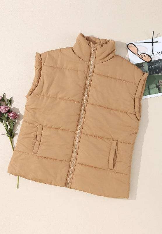 Zip Up Vest Coat with Pockets - Trendsi - Flyclothing LLC
