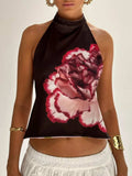 Backless Printed Halter Neck Tank - Trendsi - Flyclothing LLC
