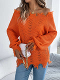 Distressed Hem Openwork Off-Shoulder Sweater - Trendsi - Flyclothing LLC