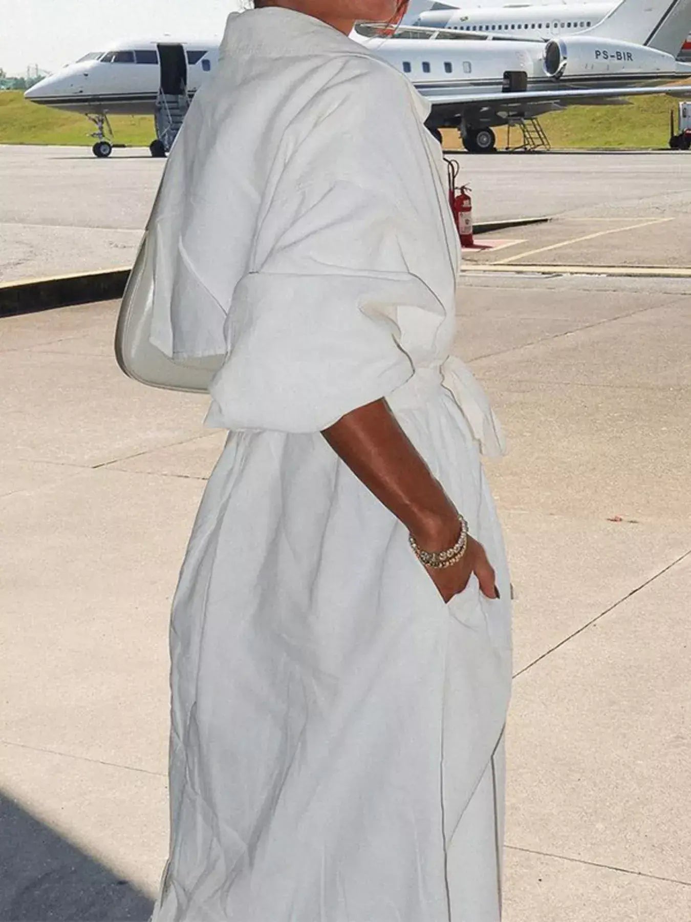 Tie Waist Midi Shirt Dress - Trendsi - Flyclothing LLC