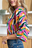 Double Take Full Size Geometric Notched Dolman Sleeve Top - Trendsi - Flyclothing LLC