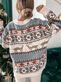 Geometric Round Neck Dropped Shoulder Sweater - Trendsi