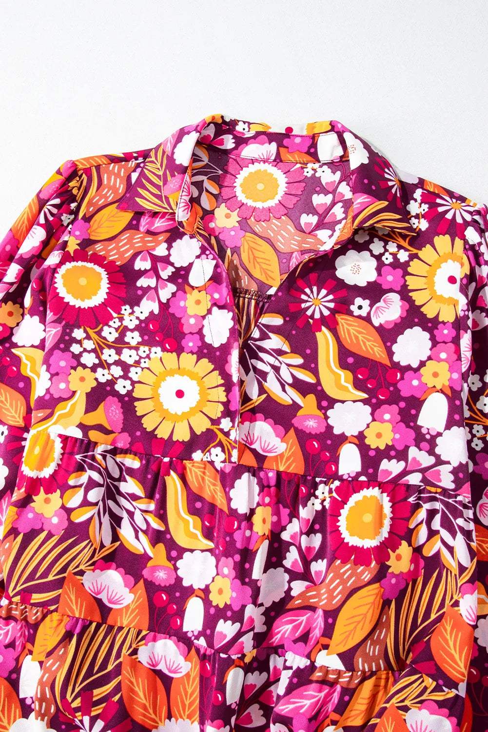 Printed Johnny Collar Long Sleeve Midi Dress - Trendsi - Flyclothing LLC