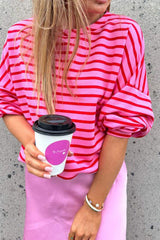 Striped Round Neck Long Sleeve Sweatshirt - Trendsi - Flyclothing LLC