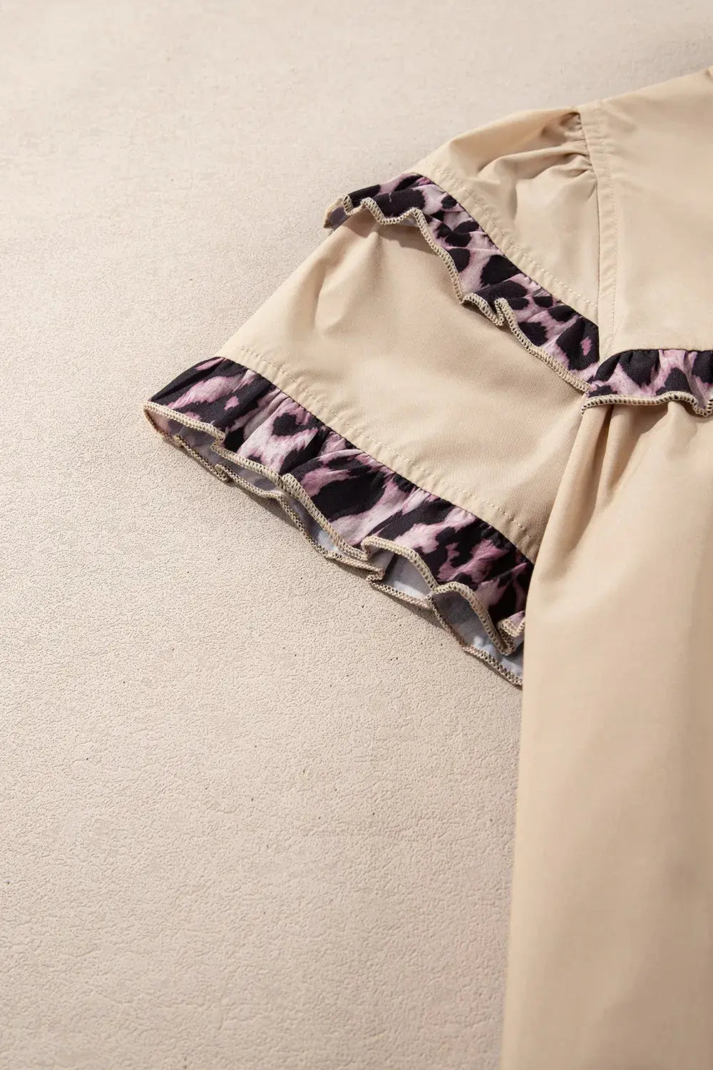 Leopard Frill Short Sleeve Blouse - Trendsi - Flyclothing LLC