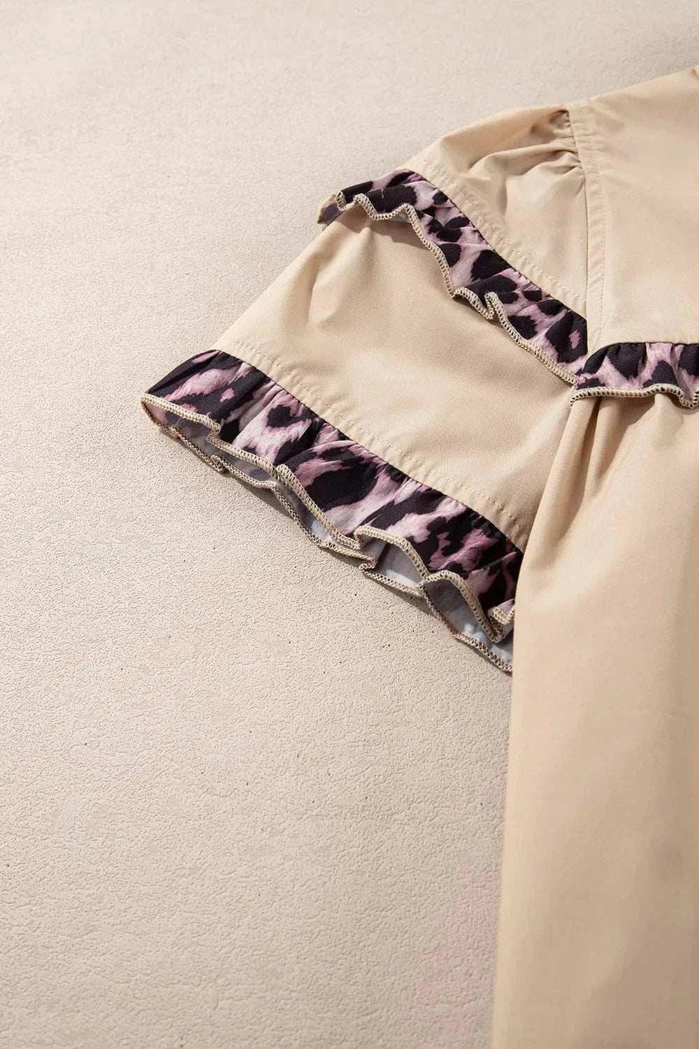 Leopard Frill Short Sleeve Blouse - Trendsi - Flyclothing LLC