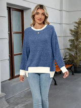 Contrast Trim Round Neck Long Sleeve T-Shirt - Trendsi - Flyclothing LLC