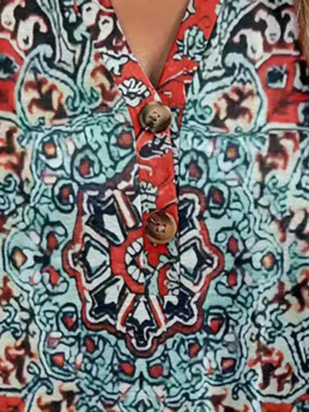 Full Size Printed Notched Short Sleeve Blouse - Trendsi - Flyclothing LLC