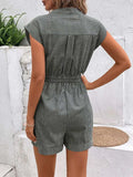 Striped Notched Tie Waist Romper - Trendsi - Flyclothing LLC