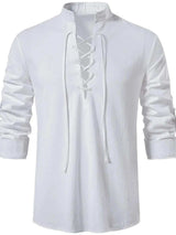 Men's Lace Up Long Sleeve Polo - Trendsi - Flyclothing LLC