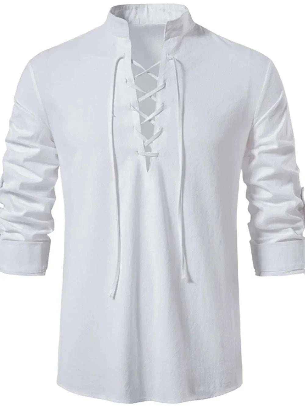 Men's Lace Up Long Sleeve Polo - Trendsi - Flyclothing LLC