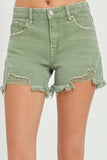 RISEN Mid Waist Frayed Hem Denim Shorts - Trendsi - Flyclothing LLC