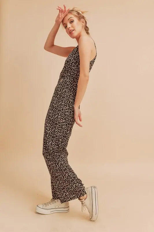 Aemi + Co Ditsy Floral Surplice Sleeveless Wide Leg Jumpsuit - Trendsi - Flyclothing LLC