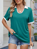 Contrast Trim Collar Short Sleeve Casual T-Shirt - Trendsi - Flyclothing LLC