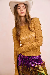 BiBi Ruffles Detail Mardi Gras Color Flower Lace Top - Trendsi - Flyclothing LLC