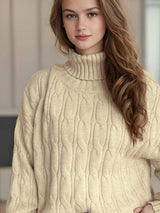 Cable-Knit Turtleneck Long Sleeve Sweater - Trendsi - Flyclothing LLC