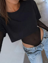 Sheer Mesh Long Sleeve Bodysuit - Trendsi - Flyclothing LLC