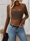 Mock Neck Long Sleeve Sheer Top - Trendsi