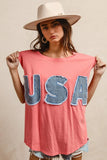 BiBi Washed Jersey With Usa Patched Raw Cut Edge Detail - Trendsi
