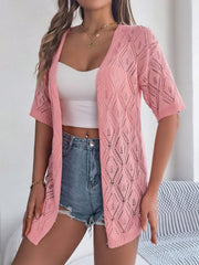 Openwork Open Front Half Sleeve Cardigan - Trendsi