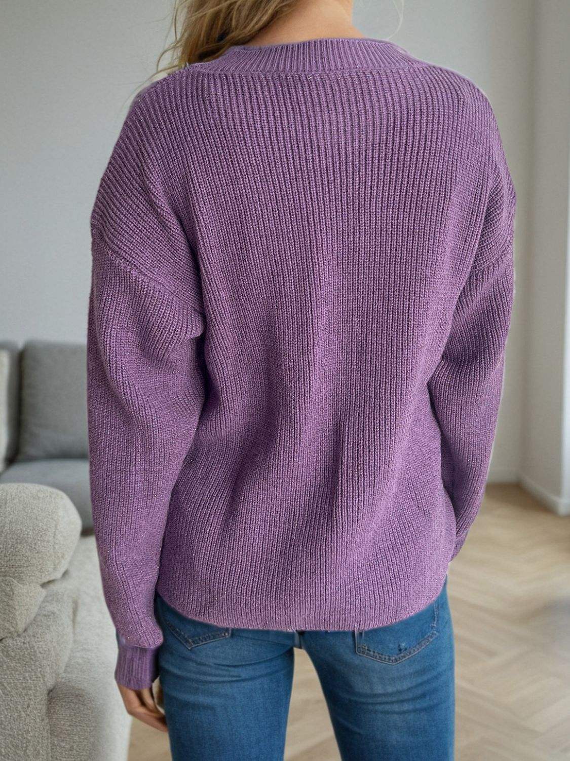 Solid Color Round Neck Long Sleeve Sweater - Trendsi - Flyclothing LLC