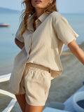 Button Up Half Sleeve Top and Shorts Set - Trendsi