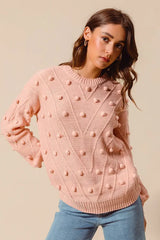 SO ME Pom Pom Textured Knit Sweater Top - Trendsi - Flyclothing LLC