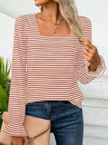 Striped Square Neck Flounce Sleeve Top - Trendsi - Flyclothing LLC