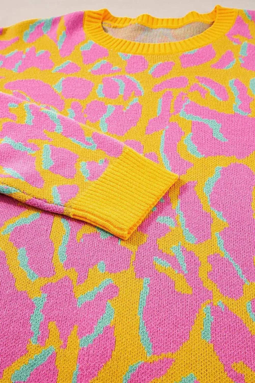 Contrast Round Neck Long Sleeve Sweater - Trendsi - Flyclothing LLC