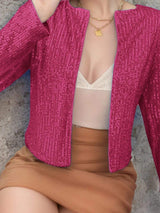 Full Size Sequin Open Front Cropped Jacket - Trendsi - Flyclothing LLC