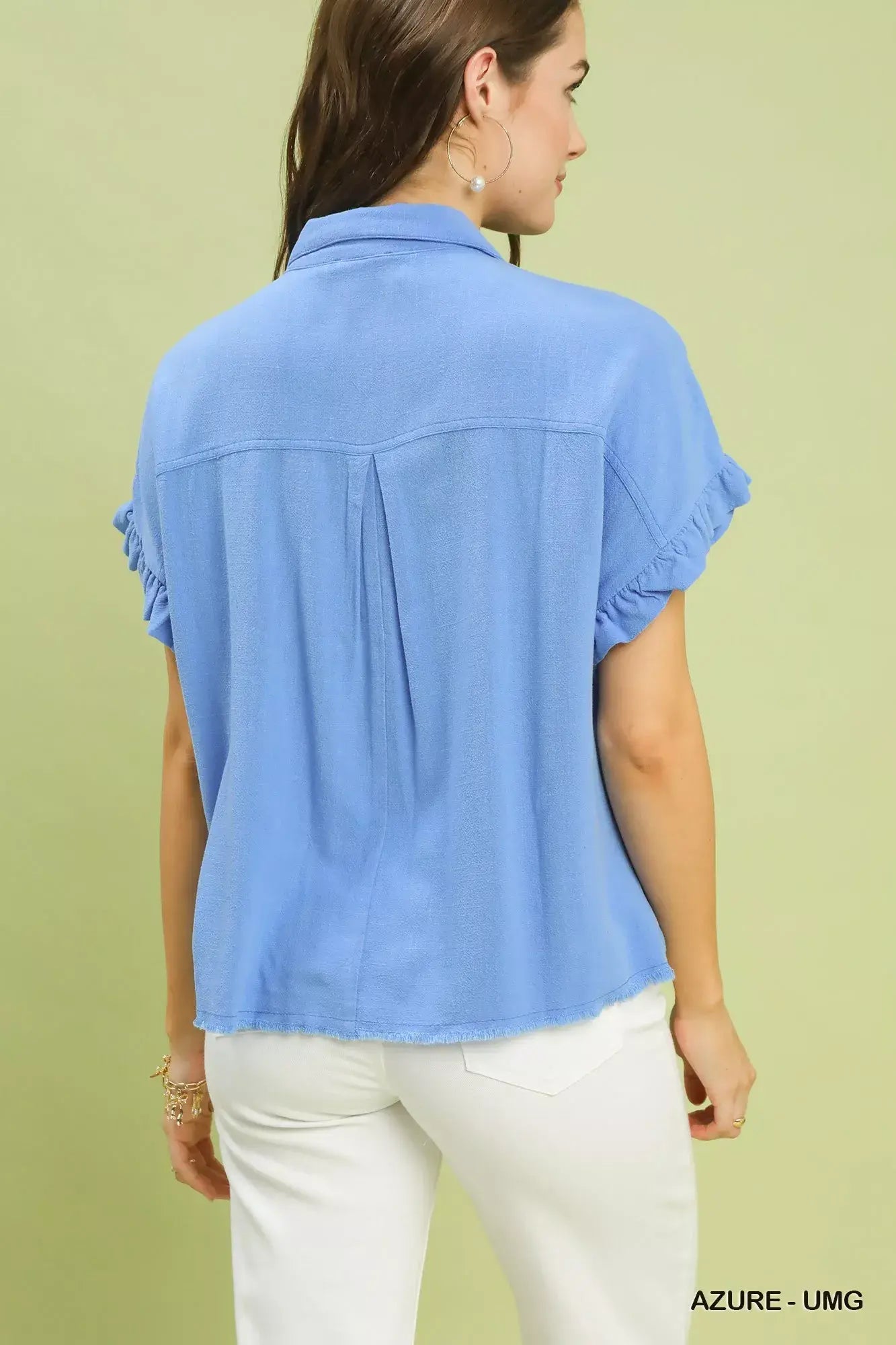 Umgee Washed Linen Blend Smocked Shirt - Trendsi - Flyclothing LLC