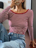 Devine Backless Striped Boat Neck Long Sleeve T-Shirt - Trendsi - Flyclothing LLC