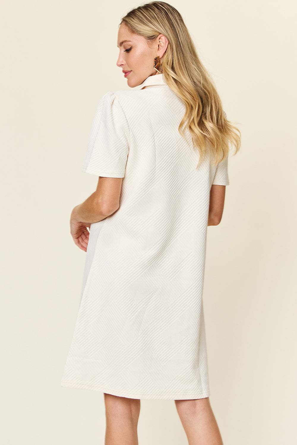 Double Take Full Size Texture Collared Neck Short Sleeve Dress - Trendsi - Flyclothing LLC