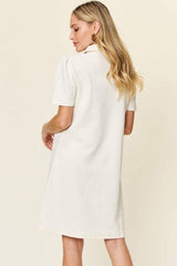 Double Take Full Size Texture Collared Neck Short Sleeve Dress - Trendsi - Flyclothing LLC