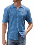 Men's Full Size Openwork Button Down Short Sleeve Shirt Plus Size - Trendsi